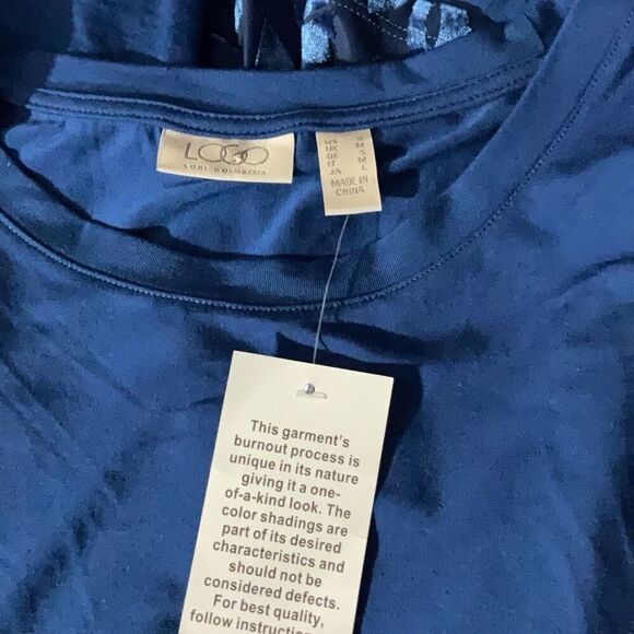 LOGO by Lori Goldstein Blue Hi Lo Floral Layer Long Sleeve Tunic Top Size S NWT - Picture 3 of 6